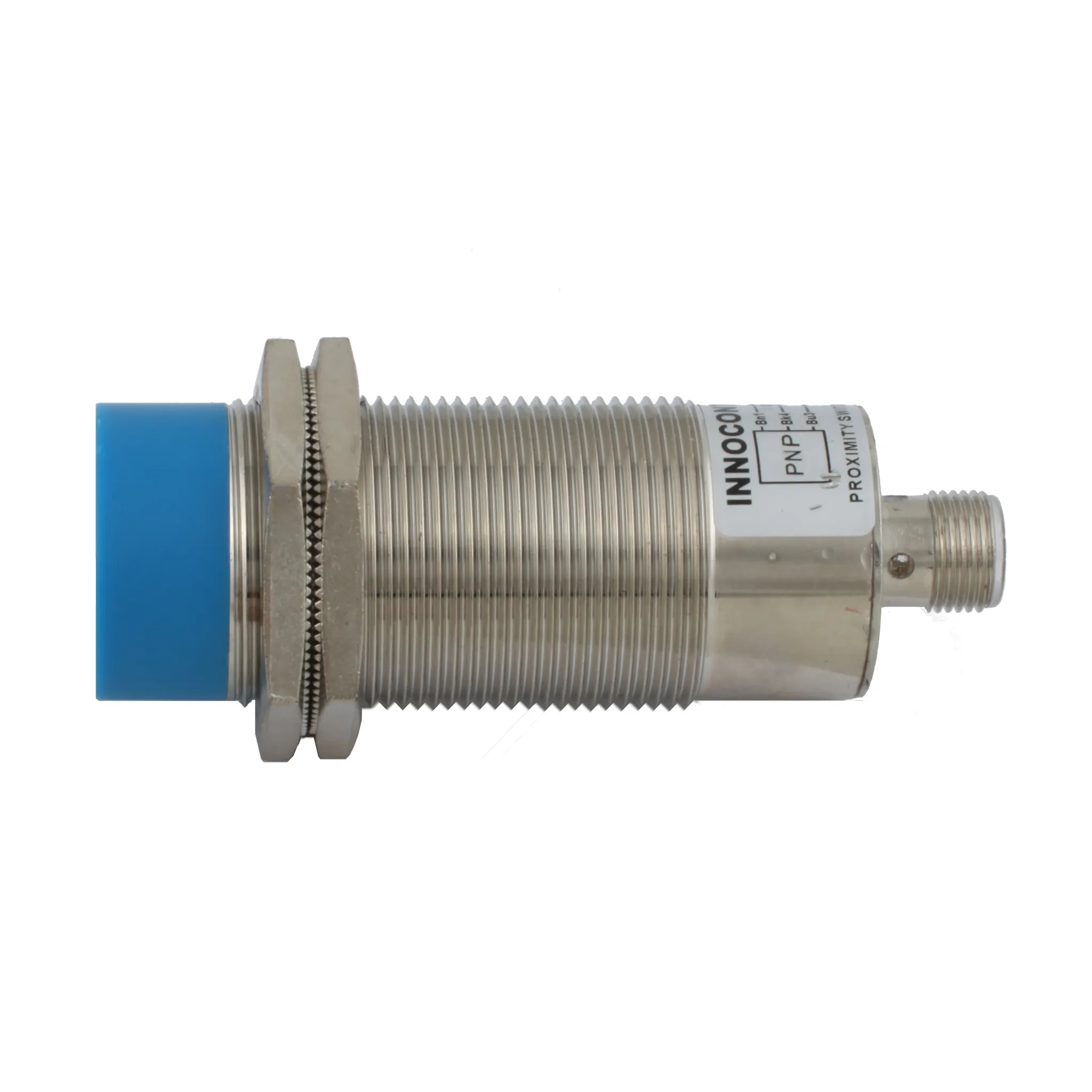 INNOCONT Индуктивный датчик, M30x1,5, L=78 мм, неэкранированный, зона срабатывания 15 мм, -25 +60 С, 12…24 VDC, IP67, выход: PNP NO, макс. ток 200 мА, разъем M12 SLI-30P15C